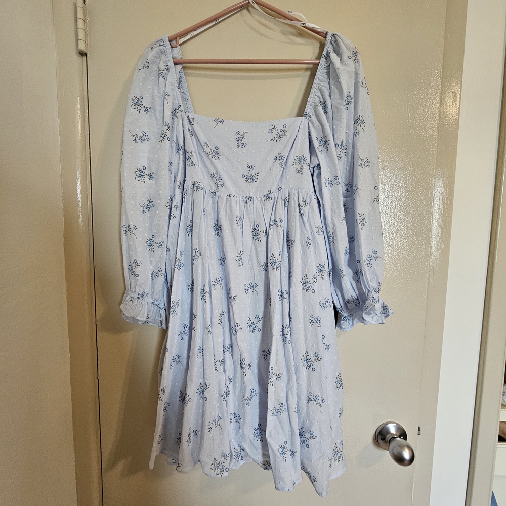 Lulu's Light Blue Floral Textured Dress - Picture 1 of 12